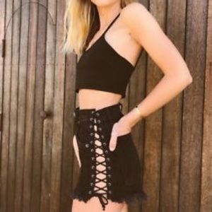 LF carmar black lace up shorts